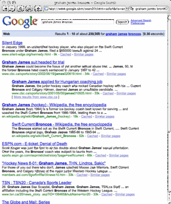 Google search results for Graham James Broncos